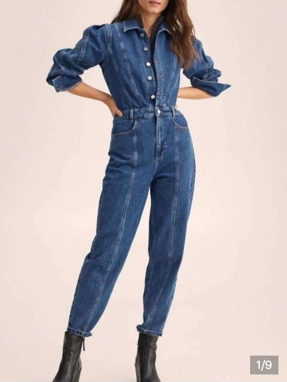 Mango High-Rise Jumpsuit Denim Jeans in Blue
